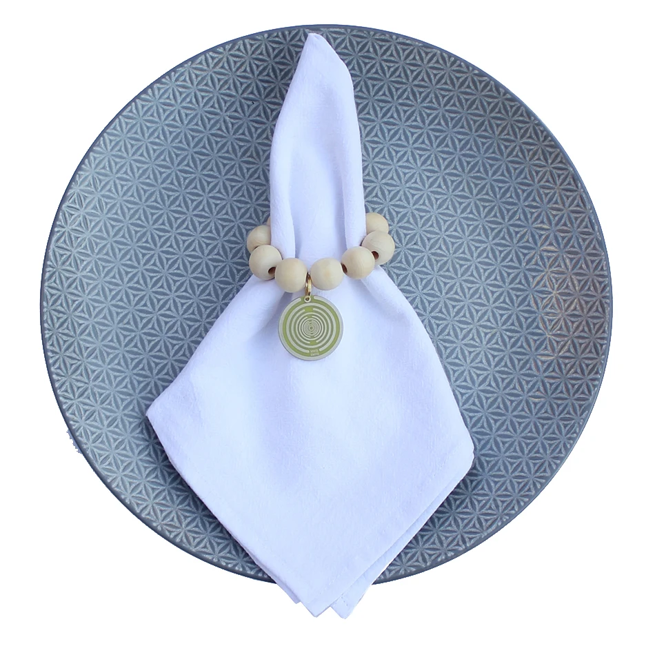 Table Napkin Rings Holder Natural Wood Beads with Polarization Energy Disk MWO Party Wedding Christmas Party Gift Set of 12