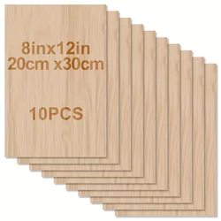 Pack of 10 Smooth Surface Basswood Craft Sheets - 12 x 8 x 2mm Thick Unfinished Wood Boards (10pcs)
