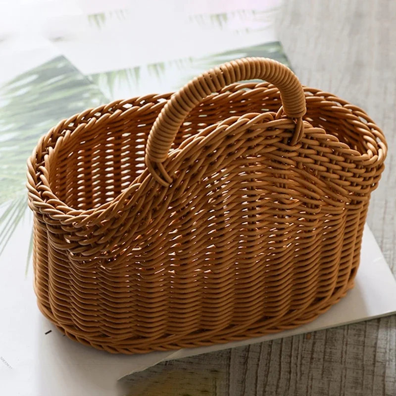 Kitchen Storage Basket Handle Woven Hanging Baskets Living Room Fruit Sundries Organizer Home Decor Hand-woven Baskets storage basket hanging storage basket hanging net basket hanging basket fruit basket
