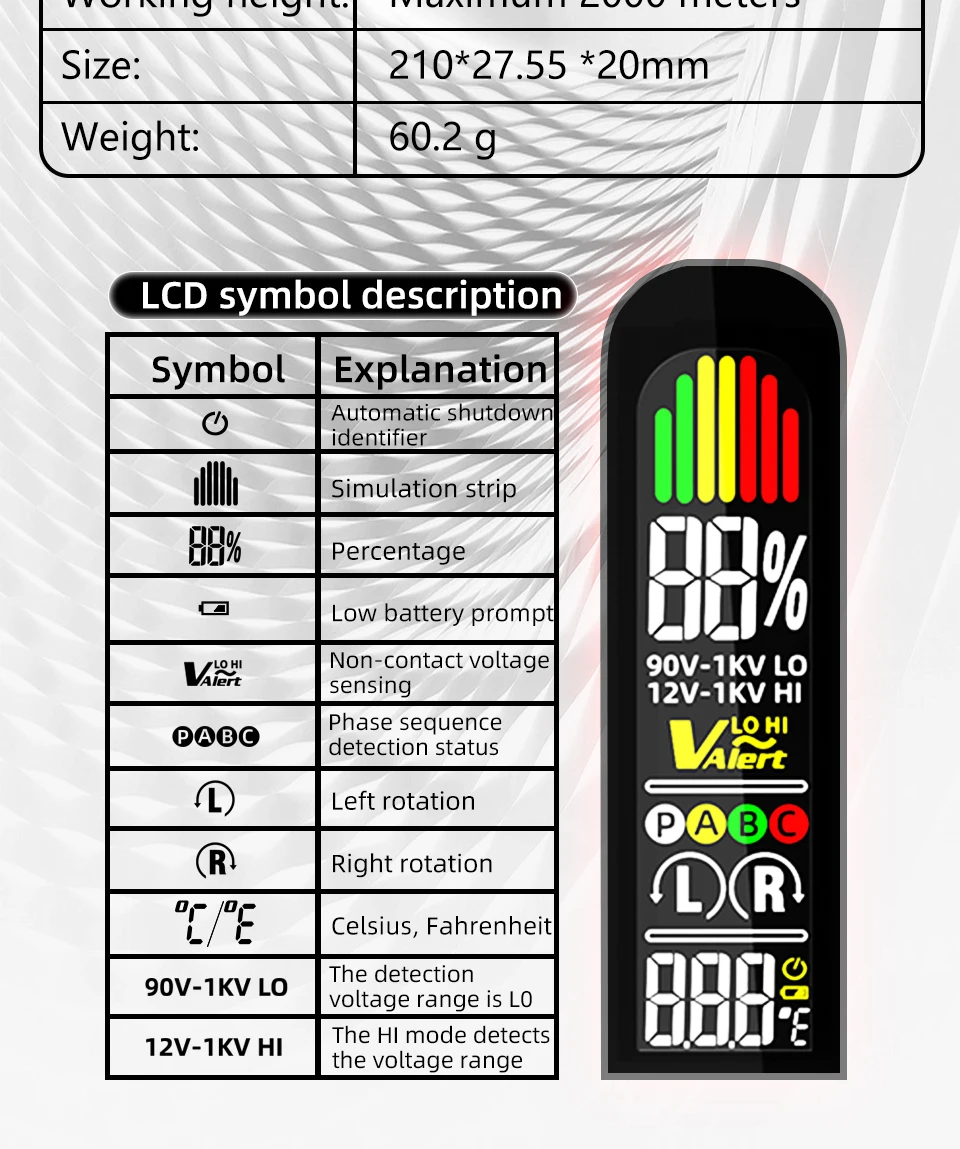 AVX1 Voltage Detector Tester Phase Sequence Smart NCV Live Wire Check Meter