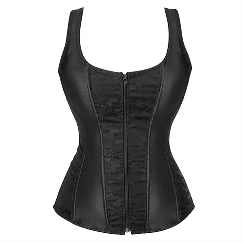 Women Corset with Straps Black Overbust Corset Plus Size Floral Jacquard Corset Zipper Top Gothic Steampunk Corset Bustier - Image 13