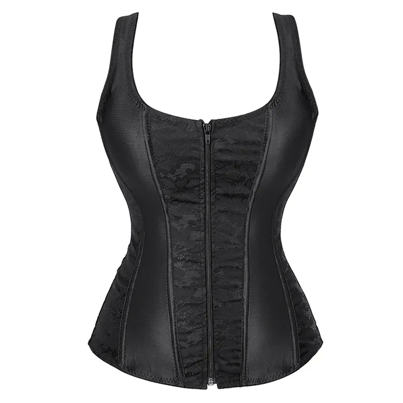 Women Corset with Straps Black Overbust Corset Plus Size Floral Jacquard Corset Zipper Top Gothic Steampunk Corset Bustier - Image 13