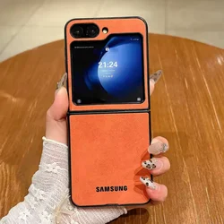 Samsung Matte Suede Leather Business Protection Phone Case - Galaxy Z Flip7 (Orange)