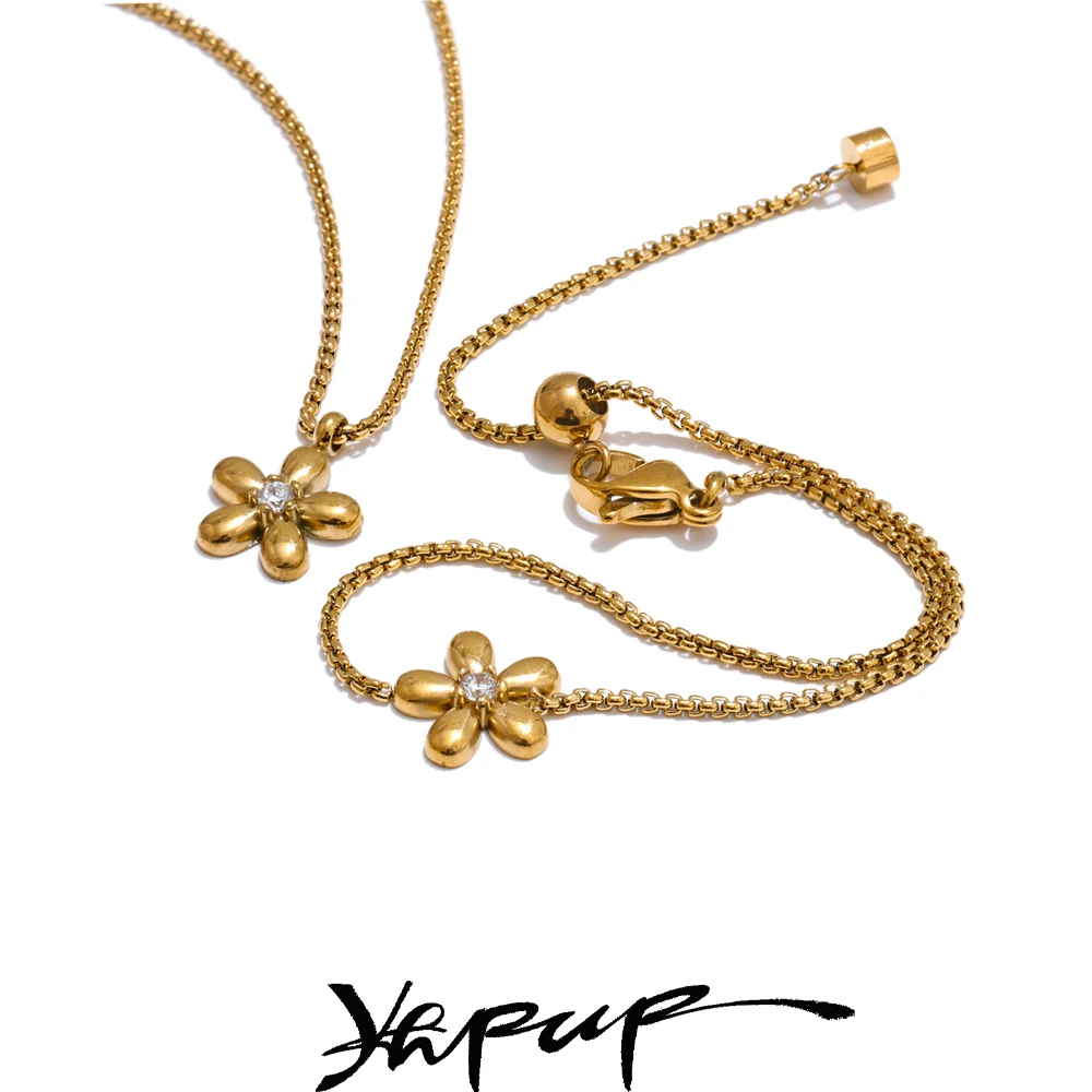 Yhpup Stainless Steel Zirconia 18K Plated Golden Jewelry