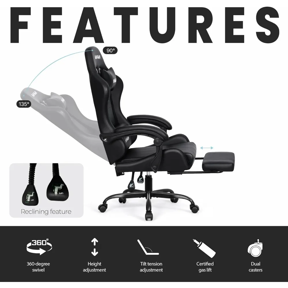Video Gaming Chair with Footrest High Back Ergonomic Comfortable Office Computer Desk with Lumbar Support Height Adjustable 5