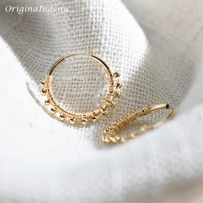20MM Hoop Earrings 14K Gold Filled Gold Beads Earrings Minimalism  Gold Jewelry Brincos Pendientes Boho Earrings 3