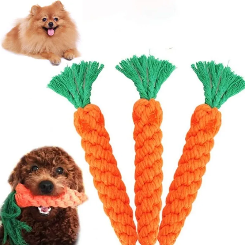 

22cm Pet Dog Toys Cartoon Carrot Chew Cotton Rope Toy for Small Dogs Durable Bite Teeth Cleaning Braided Puppy Molar Products