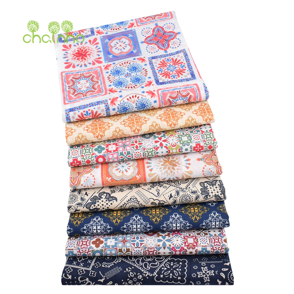 Chainho,Printed Plain Weave Poplin Cotton Fabric,DIY Sewing Quilting Material,Patchwork Cloth,Floral Series,3 Sizes,15PC160