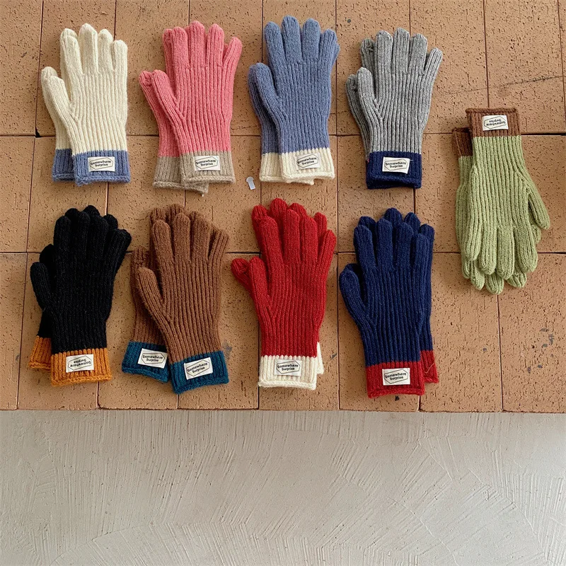 Winter Wool Kids Gloves Korean Solid Color Knitted Mittens Autumn Thicken Warm Children Boy Girl Full Finger Gloves