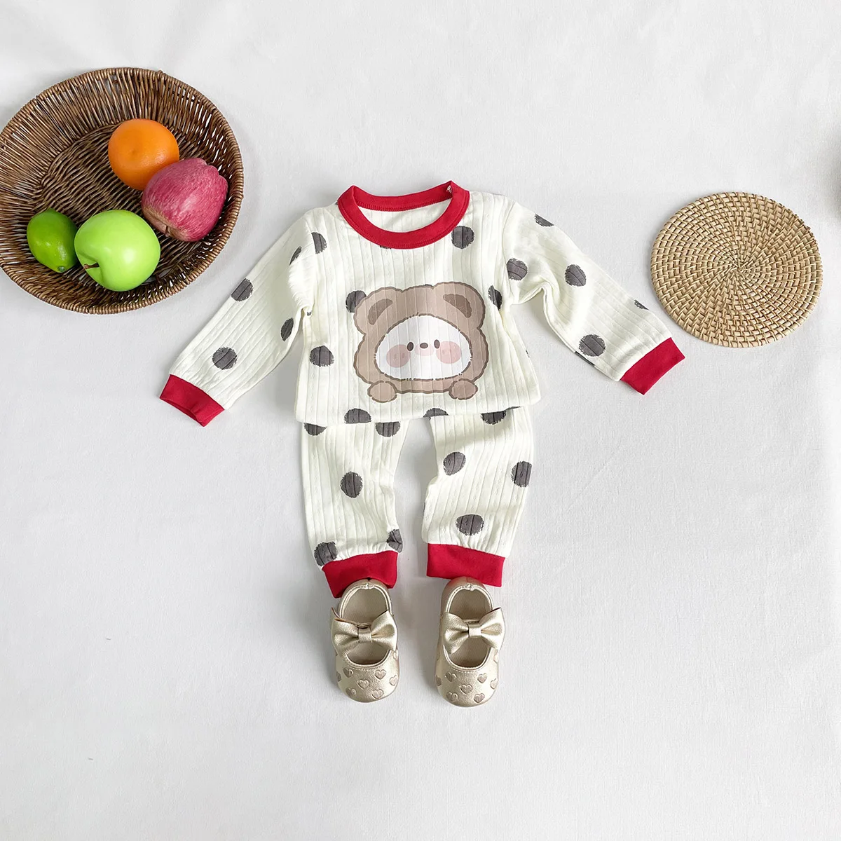 Jacquard Cotton Set Long Sleeve Underwear Kids Baby Boys Girls CHILDREN Autumn Pajamas Homewear Top + Pants 2pcs