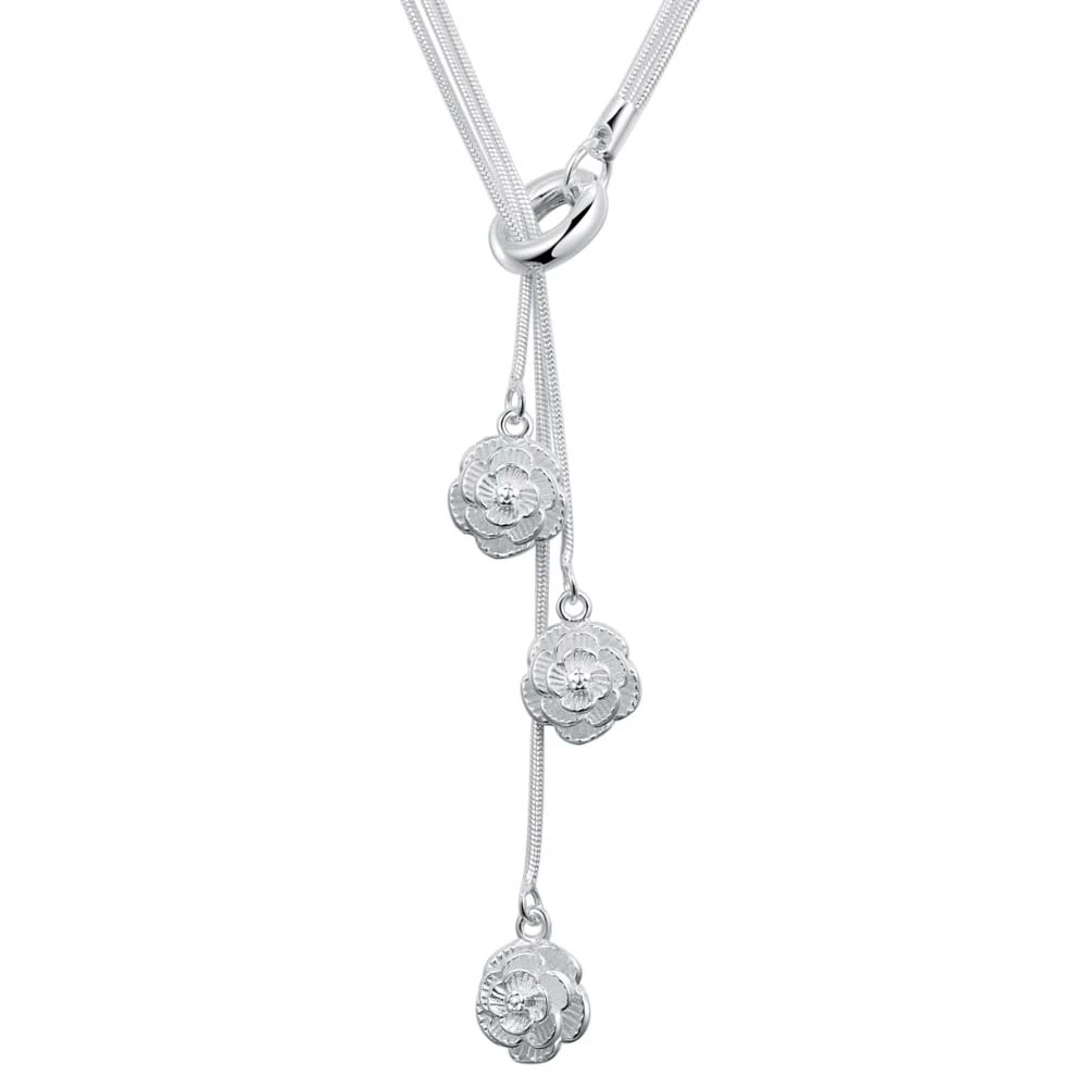 925 Sterling Silver Necklace Pendan Three Rose Flowers For Women Exquisite Student Girlfriend Jewelry Accessories Wedding Gift