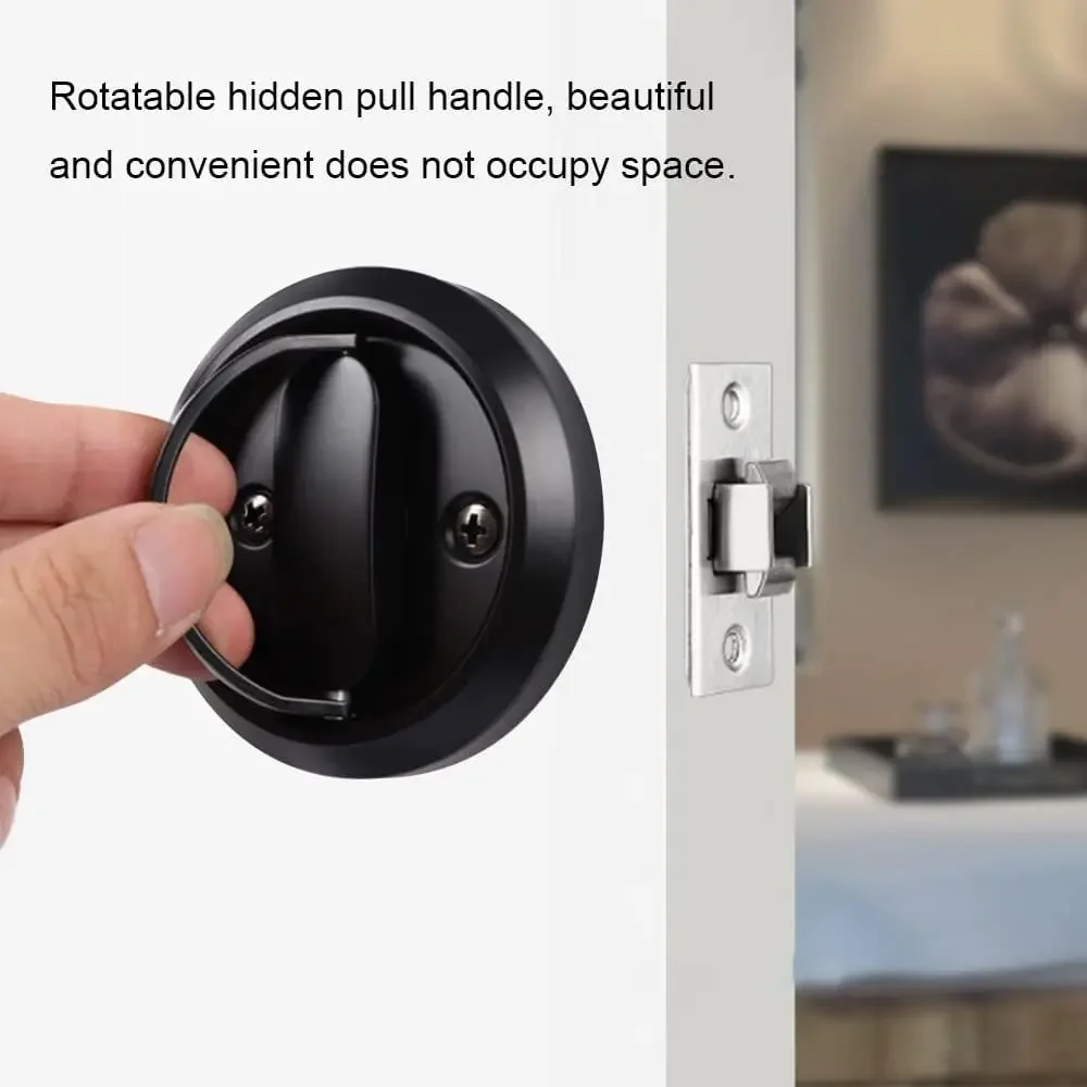 Recessed Interior Sliding Door Lock Round Privacy Sliding Door Closing with Keys Hidden Pull Ring Latch