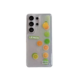Glitter Quicksand Slider Lemon Case - Ultra Soft Silicone Dynamic Liquid Phone Shell - Galaxy S26 Plus (Lemon)