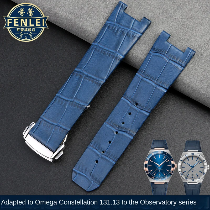 Per Omega Constellation Series 131.13 Cinturino Per Orologio Ultimate Obatory Cinturino Per Orologio In Pelle Premium Dentellato Blu 24*13Mm