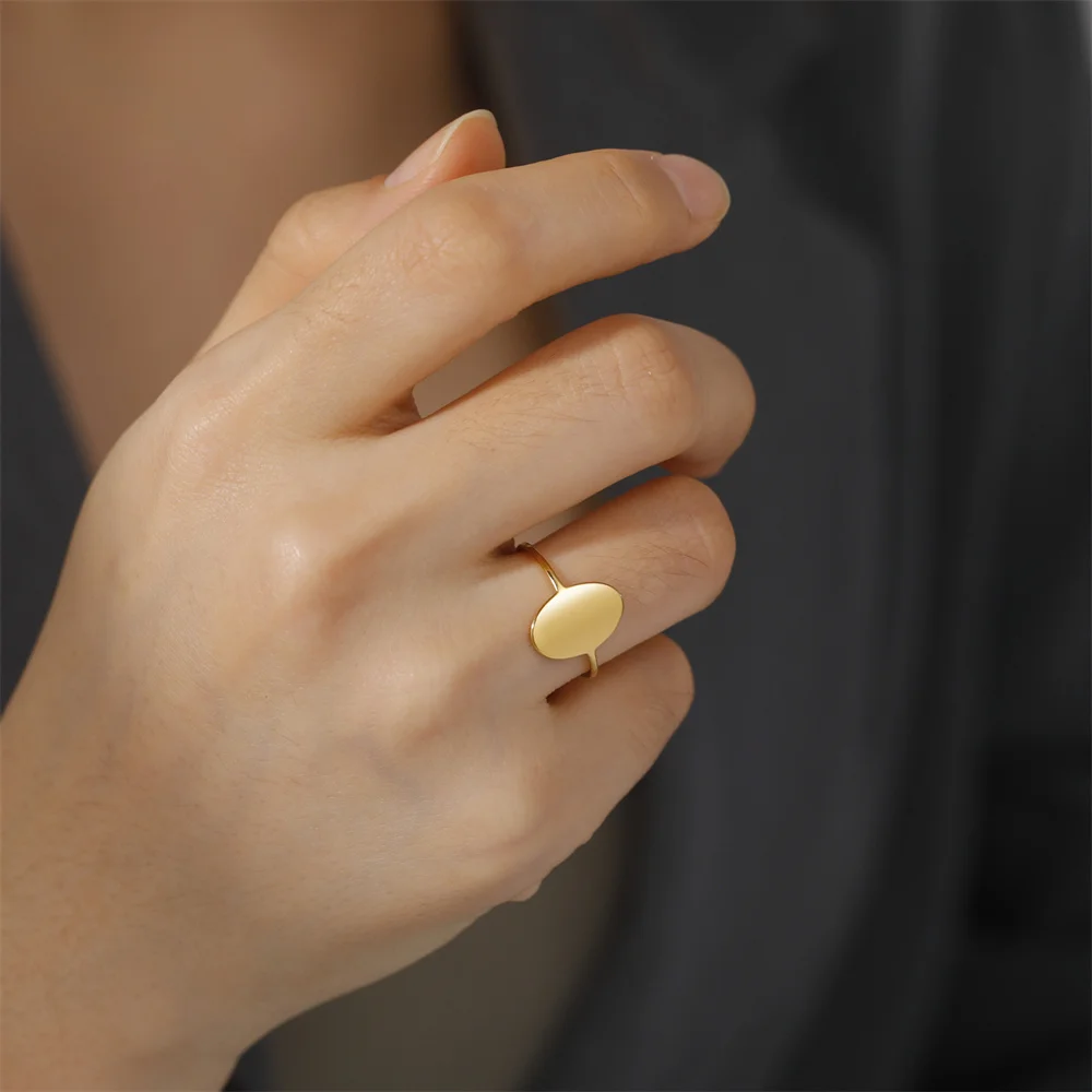 Edelstahl Frauen Ring Coole Punk Einfache Runde Signet Finger Ringe Vintage-Schmuck Gold Farbe Für Männer Bar Party Zubehör – Detail 4