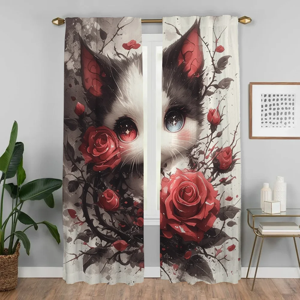 Halloween Decoration Cute Little Cat Anti-mosquito Curtains for Camera Curtains Child Room Tulle for Bedroom Shades Partition 3