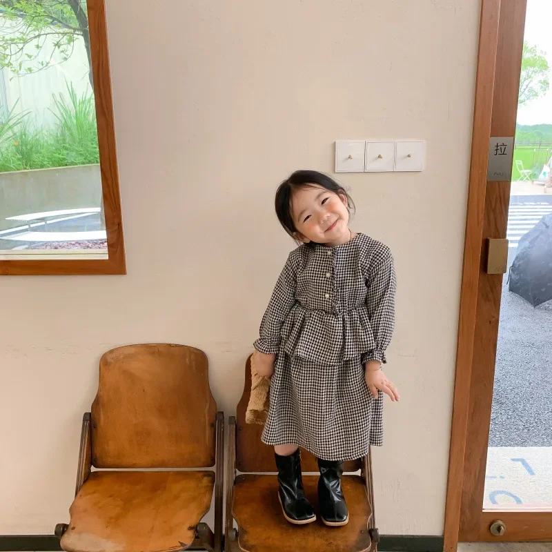 

Children Clothing New Girls Spring Autumn One Piece Checkered Dress Fashion Soft All-match Loose Sweet Lovely Sweet Dress