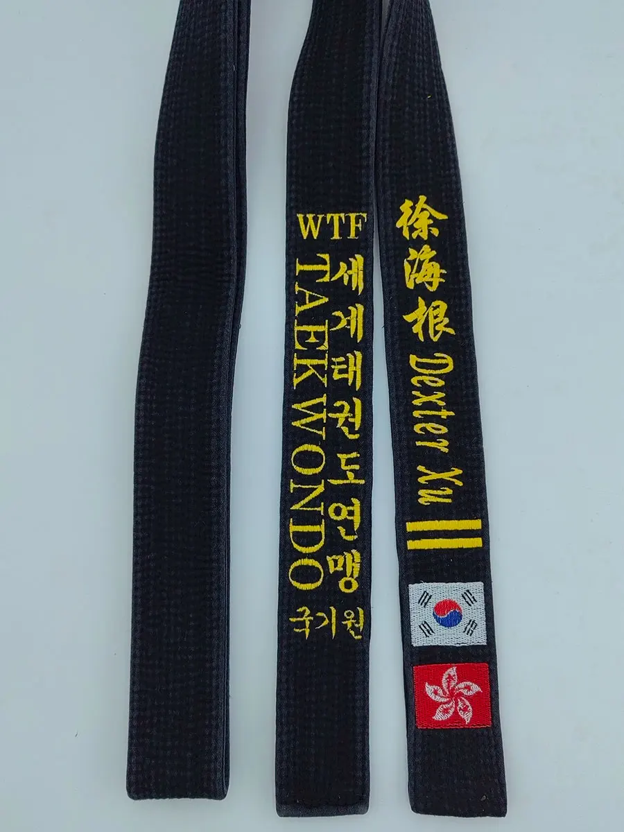 Wtf kukkiwon taekwondo preto correias bordado largura 5cm algodão espessado esportes treinador cintura nome personalizado coreano engllsh