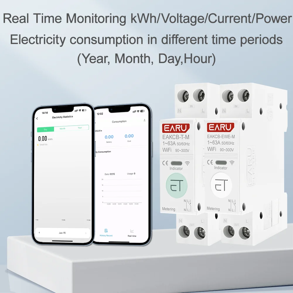 Tuya eWeLink WiFi 스마트 회로 차단기 MCB 1P + N 63A 타이머 릴레이 kWh 전압 전류 측정기 보호기 음성 원격 제어 스위치