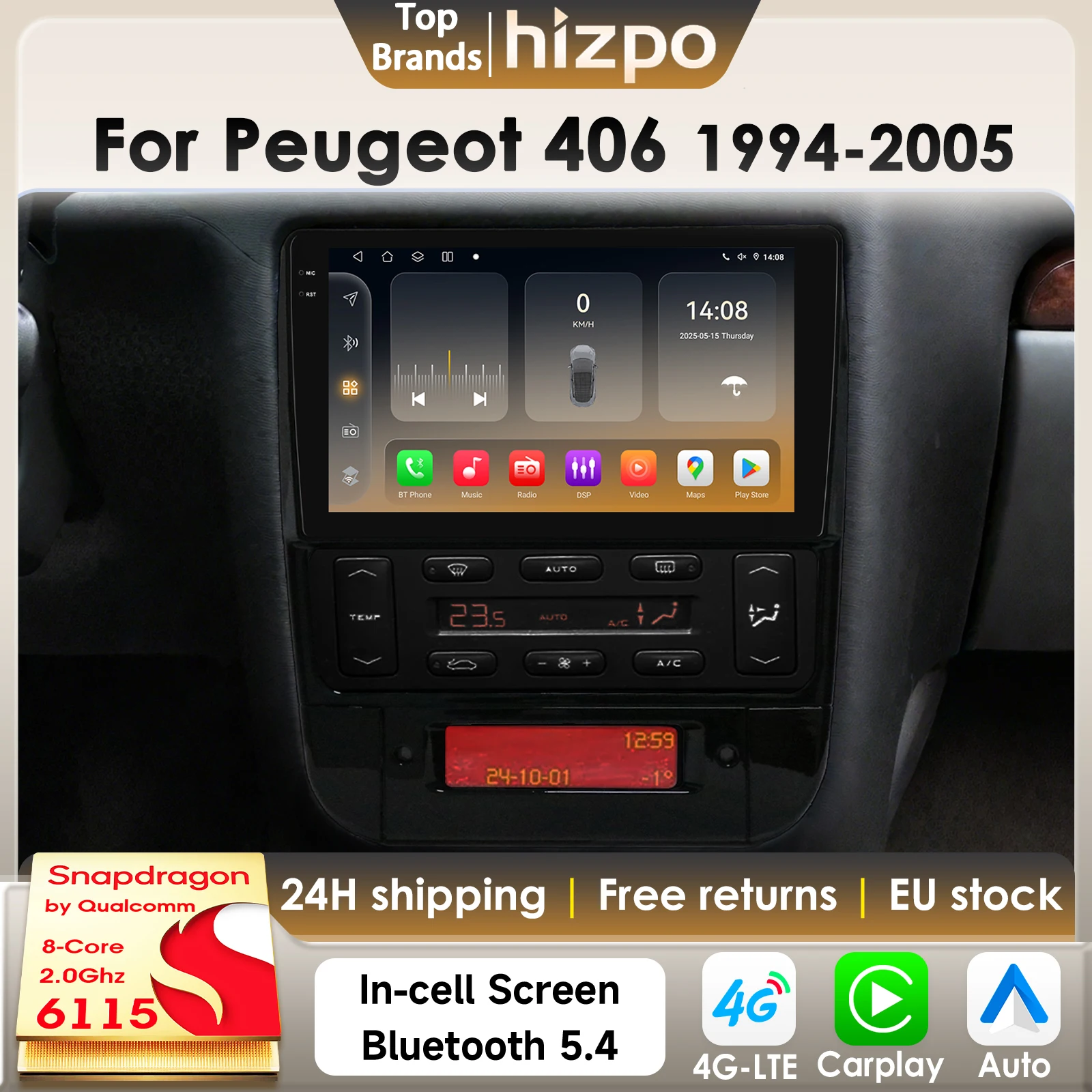 Hizpo Smart Auto Intelligente Systeme Für Peugeot 406 1994-2005 Multimedia GPS Player 2din Autoradio CarPlay Android Auto 4G 6115