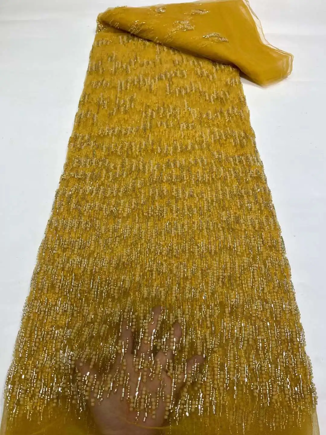 

Gold 2023 High Quality African Sequin Lace Fabric Latest Nigeria Tulle Lace Fabric Embroidered Sequence Lace Fabric Material