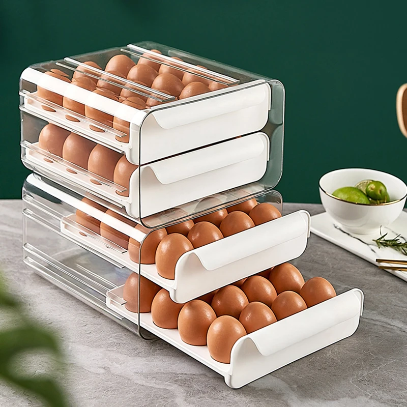 

32 Grids Egg Storage Box Refrigerator Transparent Double-Layer Drawer-type Egg Box Container Home Kitchen Egg Holder Organizer