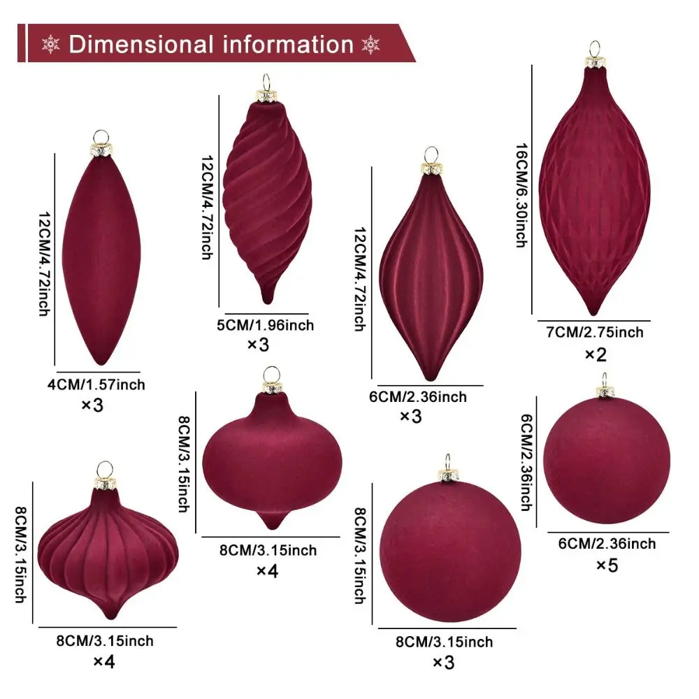 Description Picture 3 of item27pcs Flocked Velvet Christmas Ball Pendant  Elegant Xmas Tree Hanging Ornaments Reusable Shatterproof Christmas Balls Ornaments