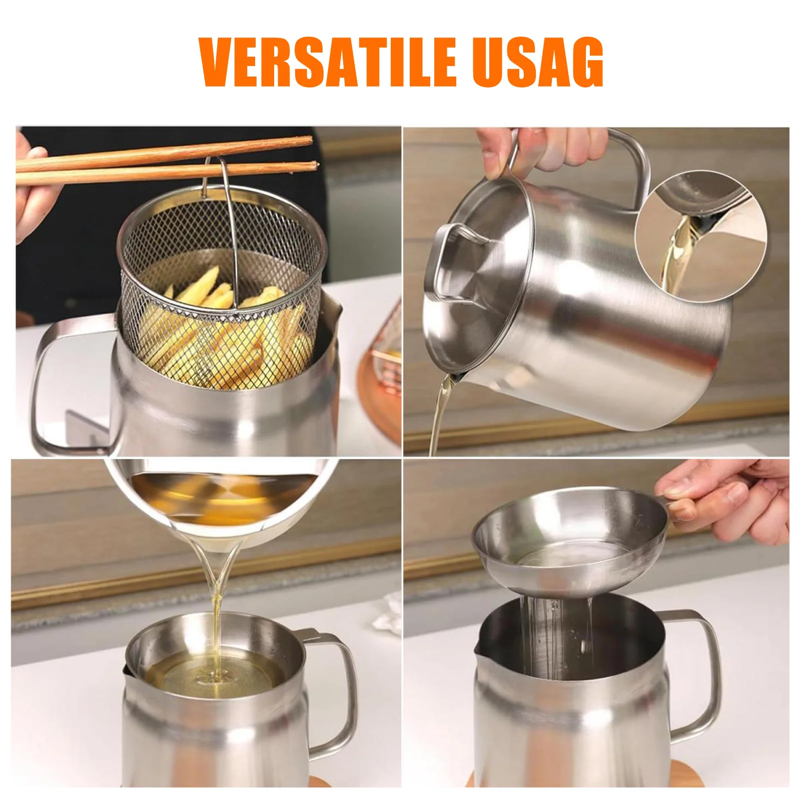 Grease Container Mesh Strainer Oil Storage Can Large Capacity Ergonomic Handle Multifunctional Frying Basket Home oil container