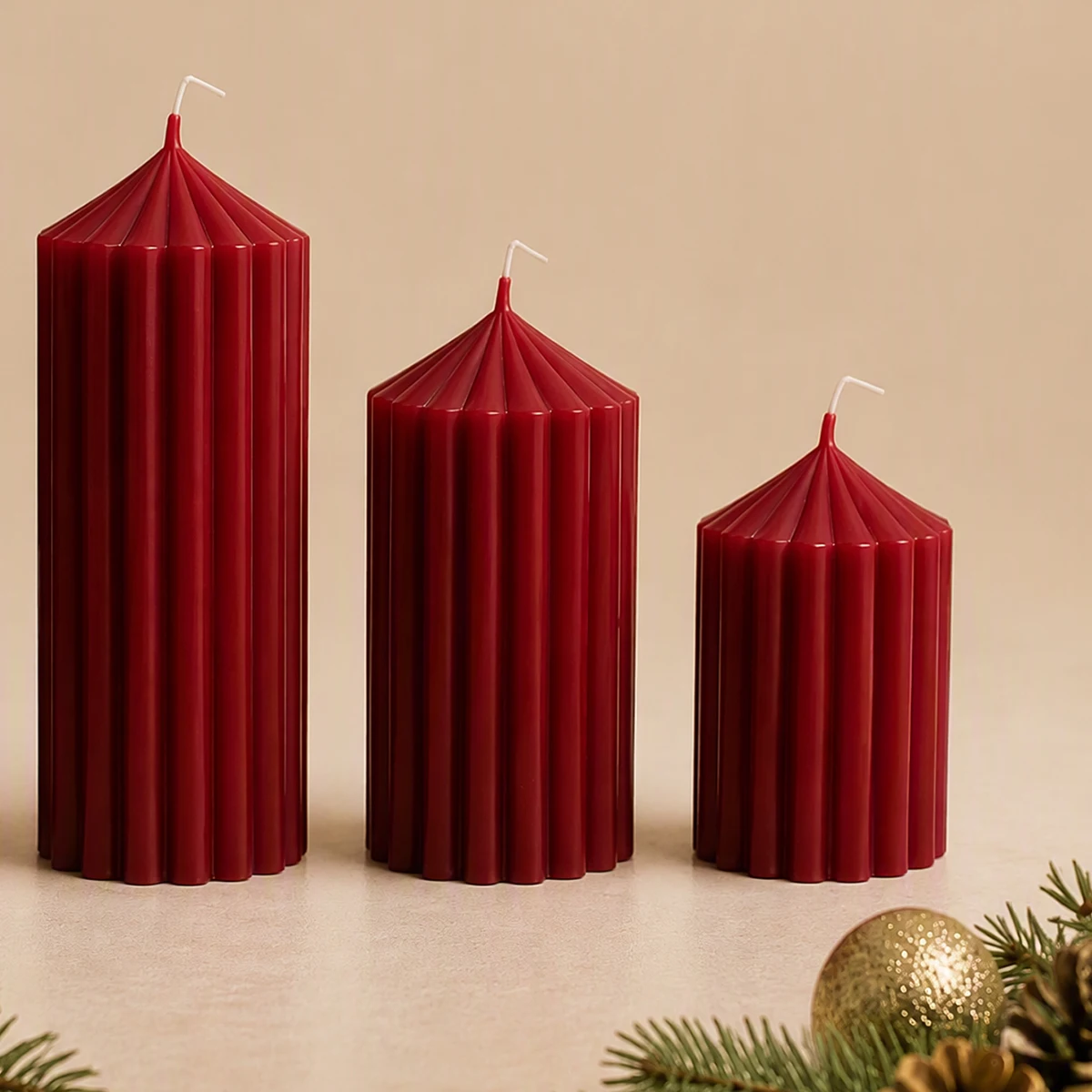 Festive Wine Red Aromatherapy Candle Set - Elegant Holiday Home Decor Centerpiece