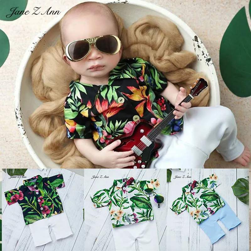 Newborn photography beachwear baby boy 100 days photo studio photography clothing props hawaii style printing shirt clothing