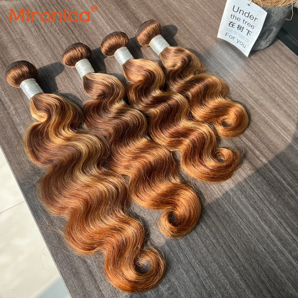 12A Highlight Body Wave Human Hair Bundles P4/27 Honey Brown 100% Human Hair 10-30 Inch 1/3/4 Brazilian Braiding Hair Bundles 1