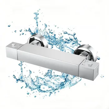 Rubinetto doccia con termostato, con 38 ° Pulsante di sicurezza C, miscelatore termostatico per doccia in ottone, per vasca da bagno, cromato 1