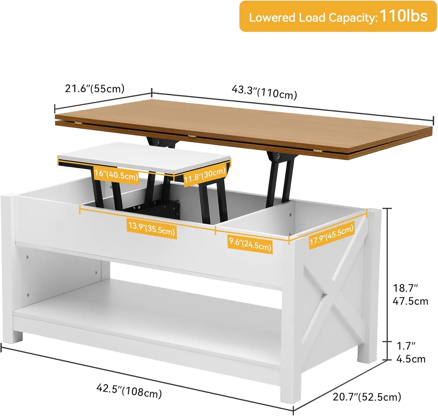 DWVO Coffee Table with Lifting Top, Multifunctional Coffee Table with Storage, Center Table with Hidden Compartment for Living R 2