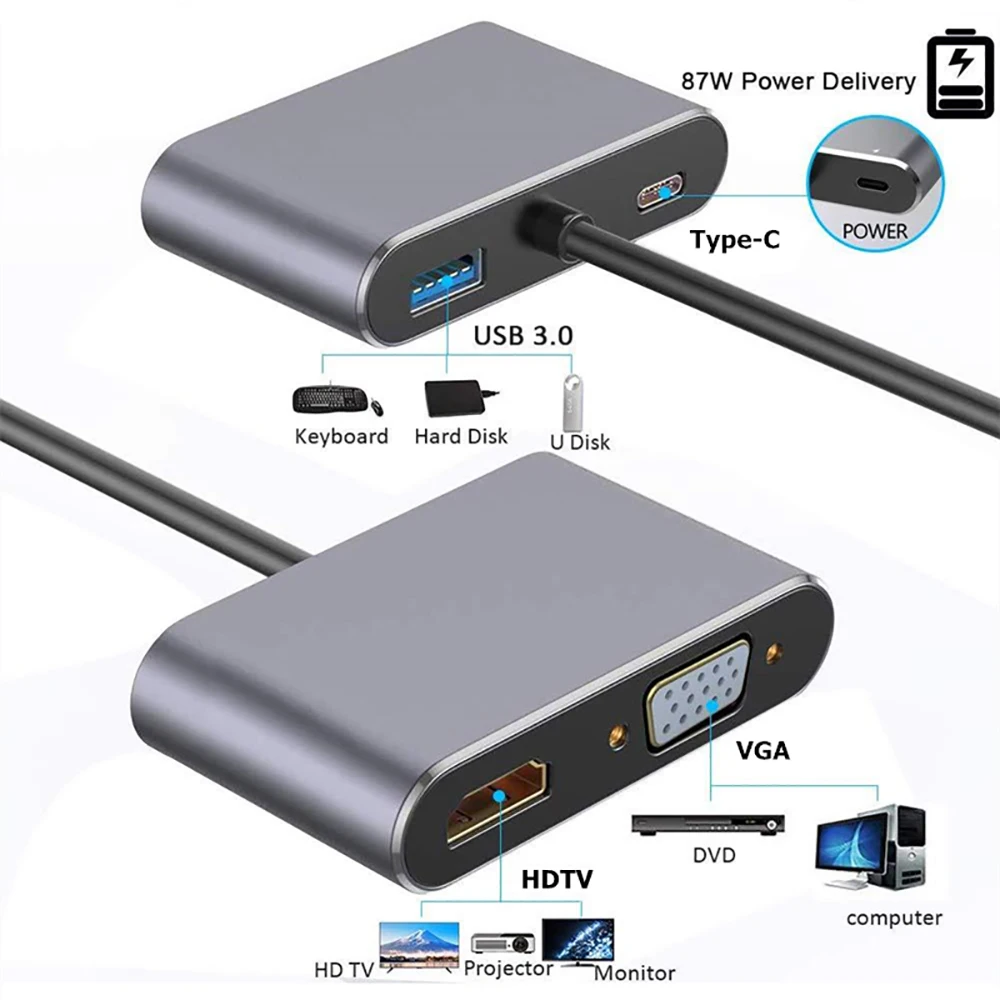 tipo c para Hdmi-compatível Hub Docking Station em Usb 3.0 Vga Adaptador pd para Huawei Xiaomi Samsung S20 Nintendo Switch - Imagem 5
