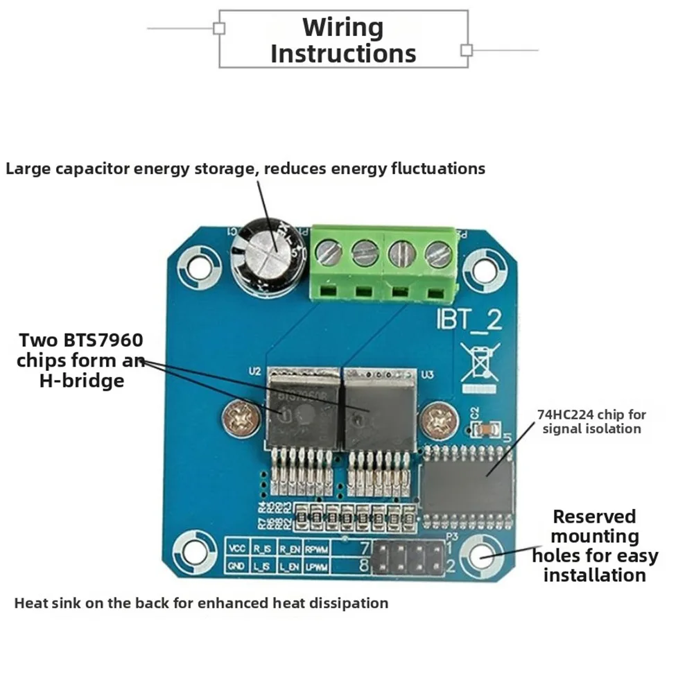 BTS7960 43A 고전력 모터 드라이버 보드 Arduino 지능형 자동차 반도체 냉각 제어 액세서리용 4Pcs