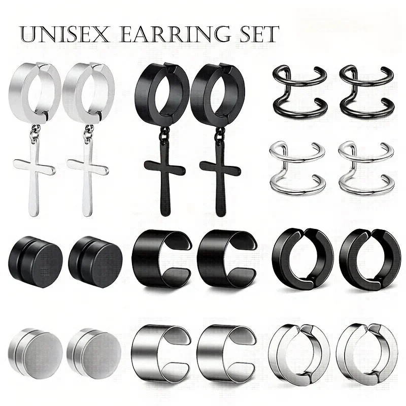 2pcs Punk Mens Strong Magnet Magnetic Ear Stud Set Non Piercing Earrings Fake Cross Earrings Gift for Boyfriend Lover Jewelry Stud Earrings Ear Clip Earrings Clip Earrings Ear Clip Ear Accessories Magnetic Earrings
