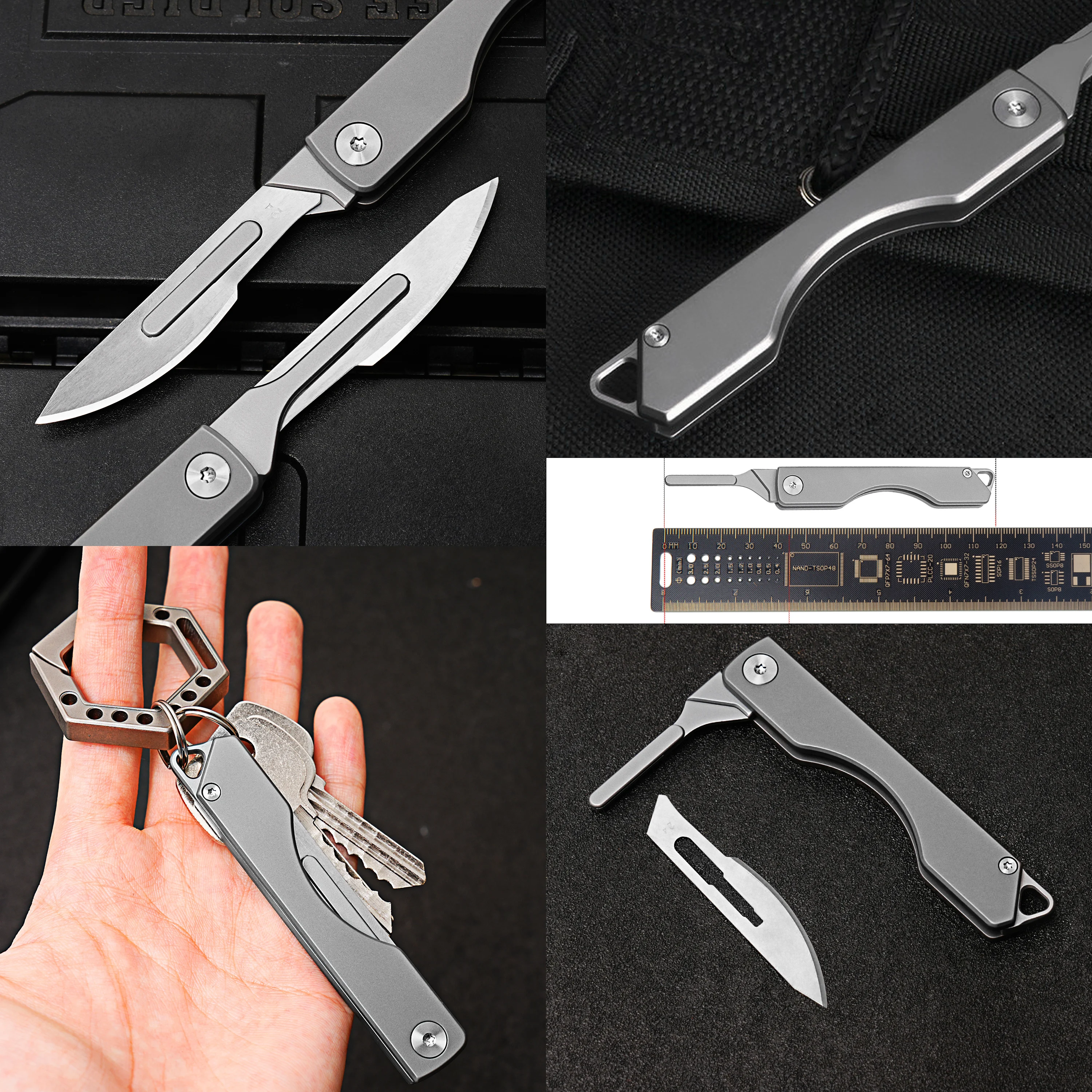 탄소 섬유 접이식 나이프, G10 티타늄 합금 손잡이 메스, 휴대용 키 펜던트, 다기능 사냥, 야외 EDC T