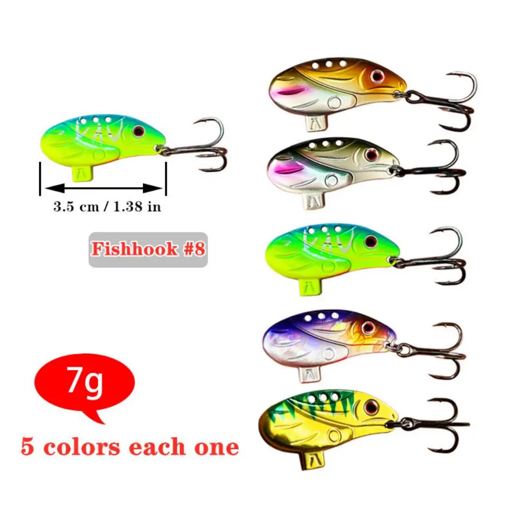 

5pcs 7g high-gloss electroplating paint lure phantom VIB fishing gear Bass fishing hook sequin zinc alloy bait metal blade bait