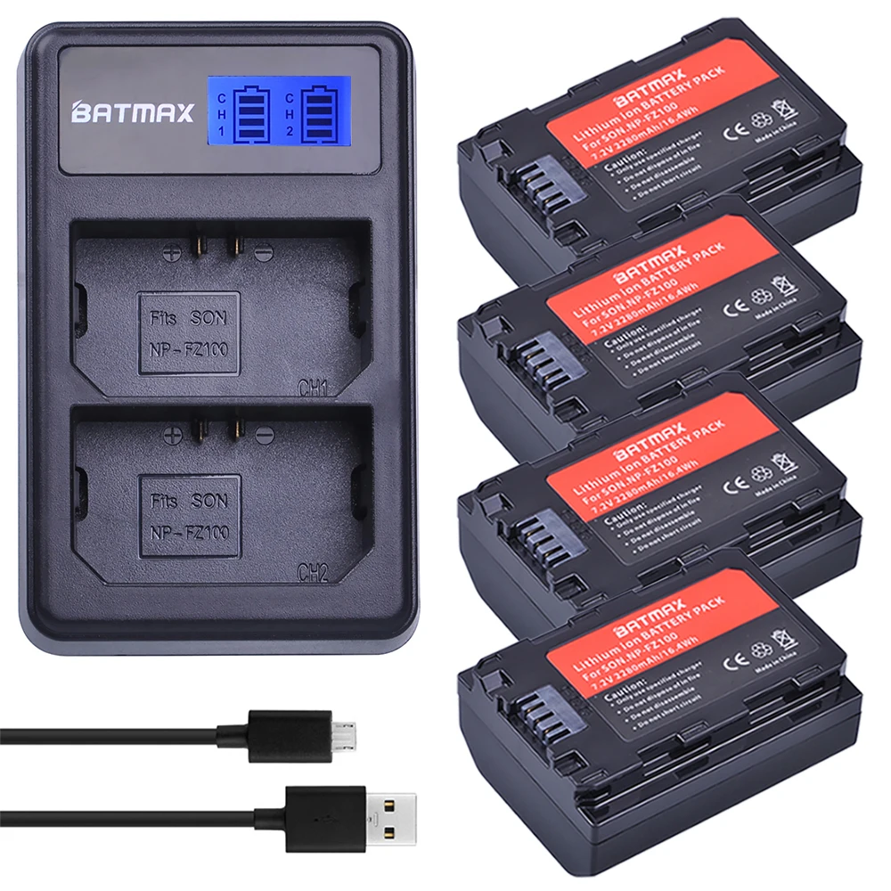 Batmax Np-Fz100 Np Fz100 2280Mah Batteria + Lcd Usb Doppio Caricatore Per Sony A9, A9 Ii,A7R Iii, A7 Iii, A7 Iv,A7R Iv,A6600,Bc-Qz1