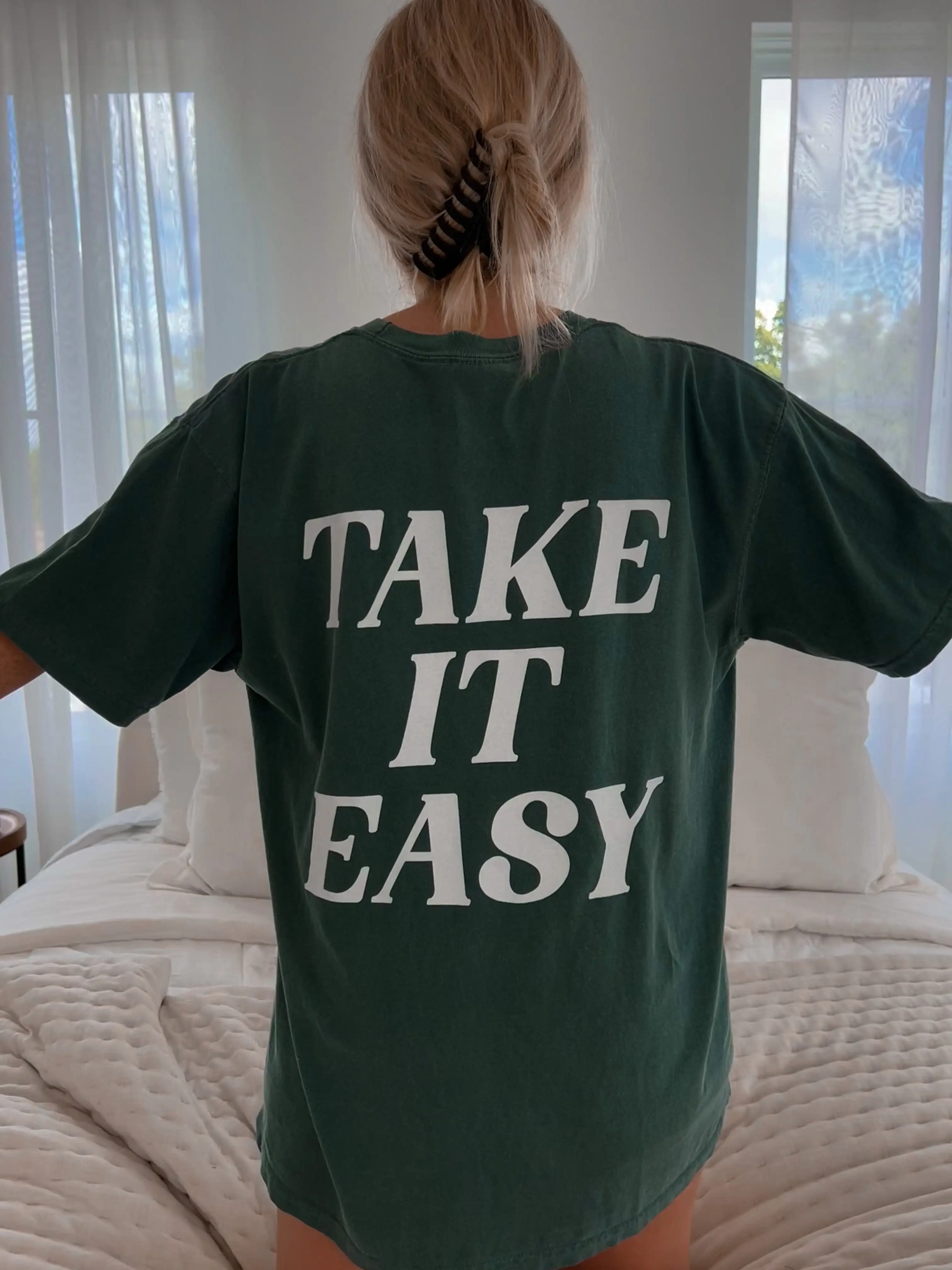Летние хлопковые футболки с надписью Take It Easy, свободные футболки, универсальные базовые футболки, повседневные индивидуальные футболки