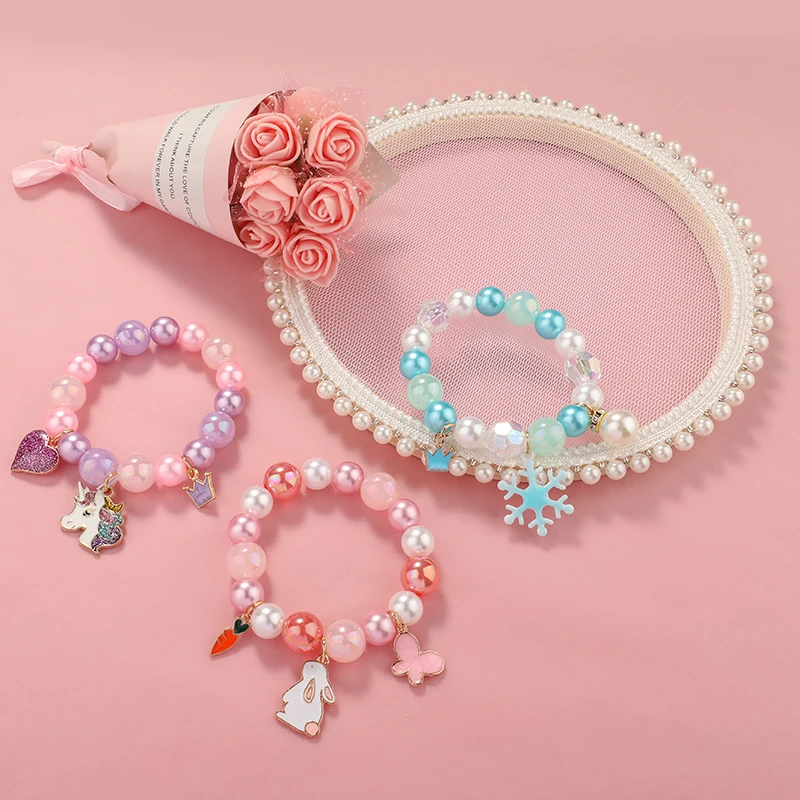Makersland Children Jewelry Soft Clay Beaded Pendant Bracelets for Girls Frosted Beads Children Charm Cute Design Christmas Gift beaded bracelet