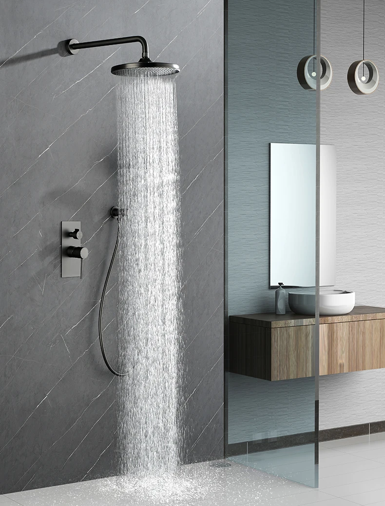 Description Picture 3 of itemmatter white flush-mounted shower faucet set  tropical shower matte white bathroom shower systems constant gray shower