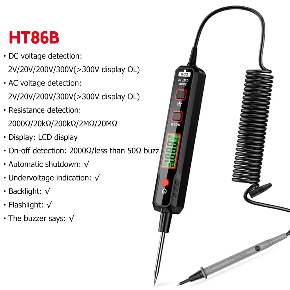 DC/AC Voltage Detector Car Fault Maintenance Circuit Test Pen Digital Display Ba