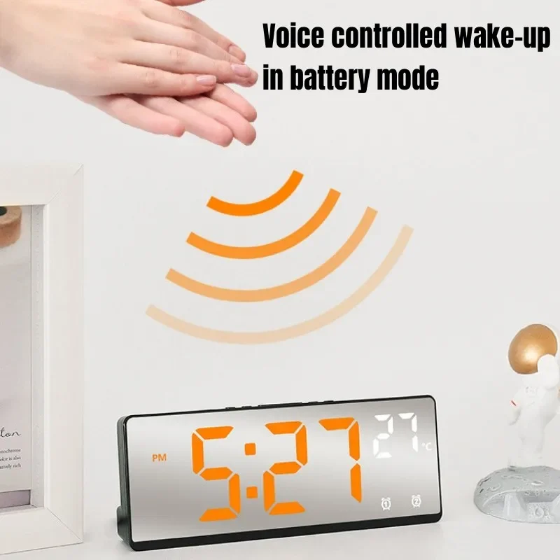 Desktop Clock Snooze Function Voice Controlled Digital Alarm Clock Night Mode Temperature Dual Alarm Clocks Home Decor Garden 5