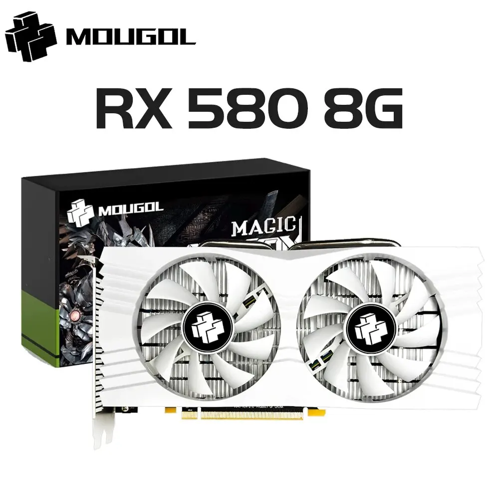 Mougol Amd Radeon Rx580 8G Grafische Kaarten Gddr5 Geheugen Video Gaming Kaart Pcie 3.0X16 Hdmi Dp Voor Desktop Computer Componenten