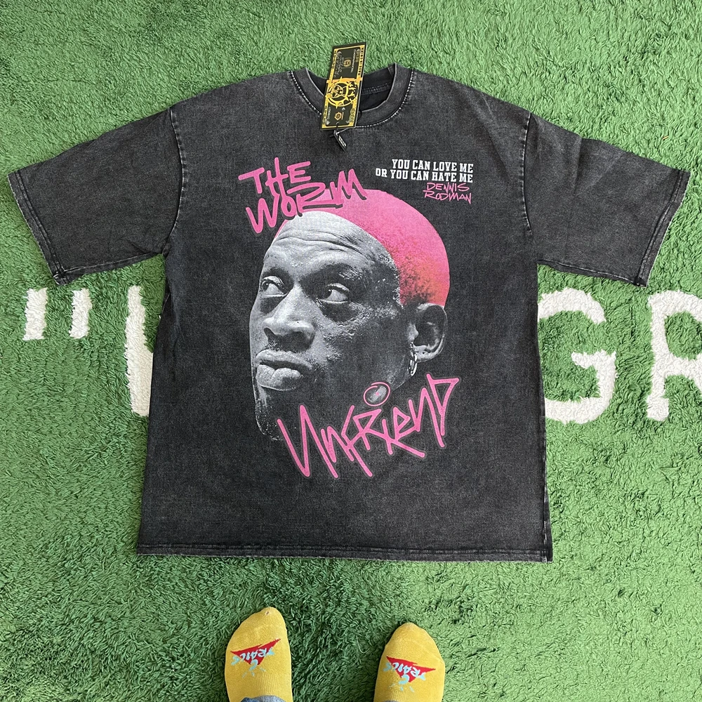 

Frog drift Fashion Vintage Loose Basketball Graphic Retro Washing Summer The Worm Dennis Rodman Oversized Tee t-shirt tops men