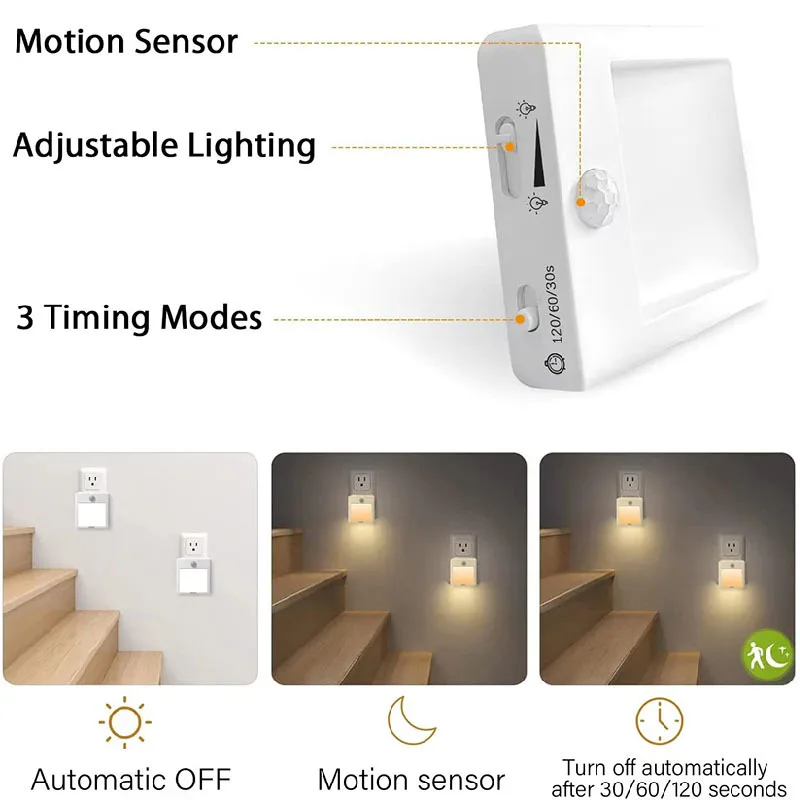 

Motion Sensor LED Night Light EU Plug 220V Dimming Sleep Lights for Home Bedroom Corridor Lighting Staircase Bedside Lamp