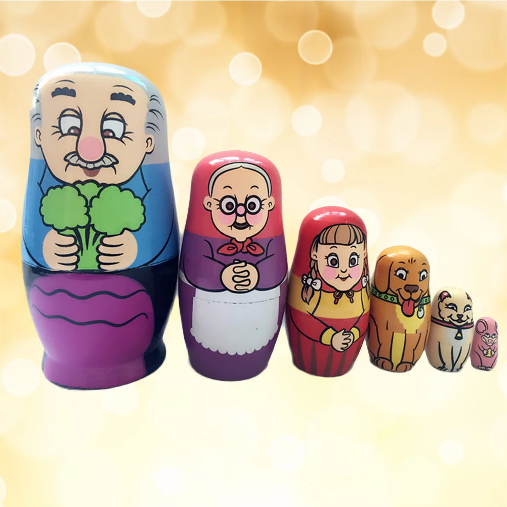 

6 Pcs Toy Cartoon Lovers Russian Nesting Dolls Wooden Bamboo Matryoshka Stacking Toys