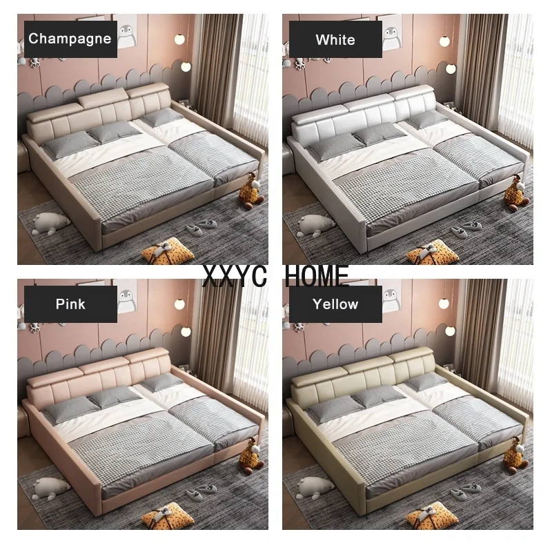 Baby Twin Size Bed Frame With Adjustable Headrest Guardrail Customize Material Leather Fabric Kids Bed Bedroom