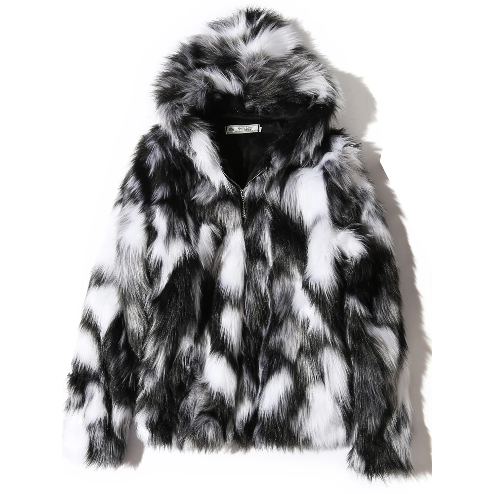 2023 Winter Warm Plus Fleece Faux Fur Fox Fur Casual Mens Hooded Jacket Thick Boutique Fashionable Male Slim Coats Size S-5XL
